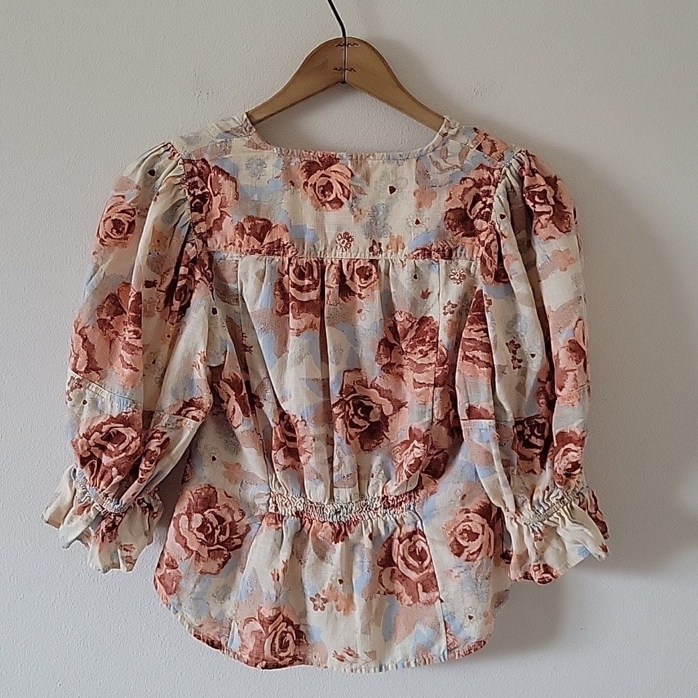Free People I Found You Puff Sleeve Button Front Floral-Printed Top Size Small - Picture 5 of 13
